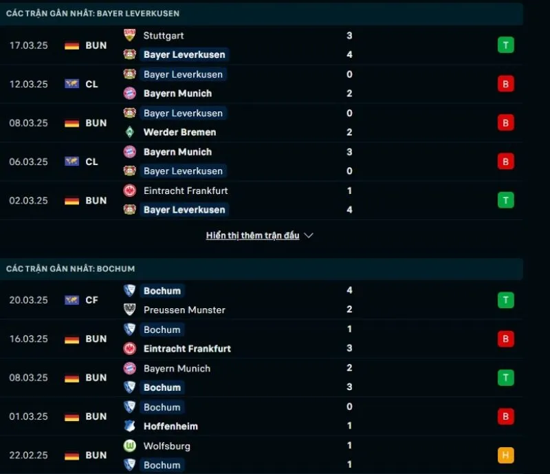 Tổng quan trước trận Bayer Leverkusen vs Bochum          